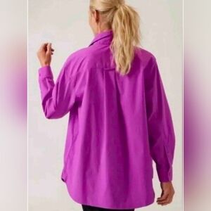 Athleta Poplin Oversized Purple Pink Button Down Shirt Size L, EUC